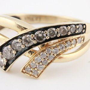 GENUINE LEVIAN 14K GOLD CHOCOLATE AND DIAMOND BYPASS RING